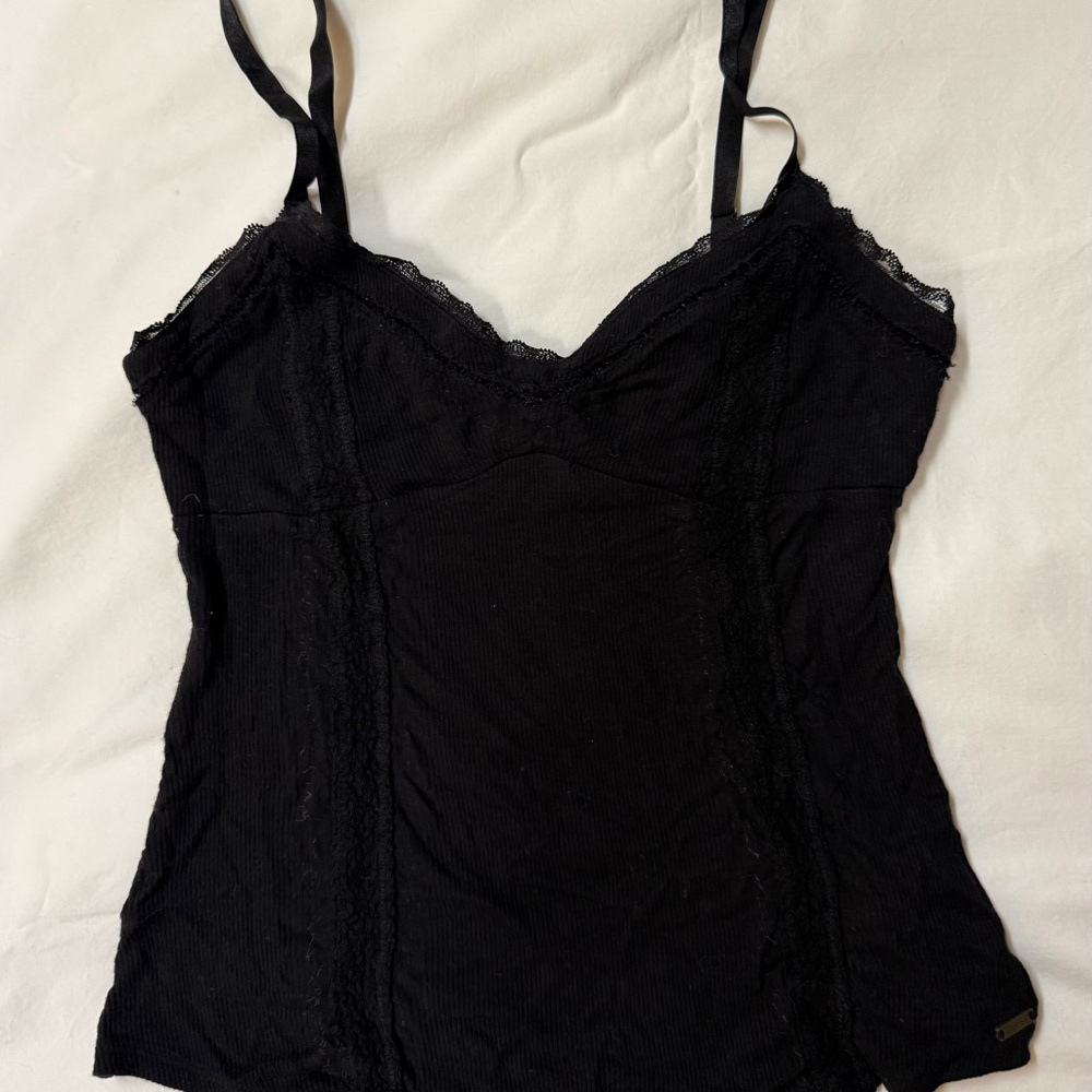 Guess Black Lace-Trim Ribbed Camisole Top